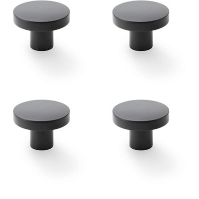 4 PACK - Slim Round Door Knob - Matt Black 38mm Modern Cupboard Cabinet Pull Handle