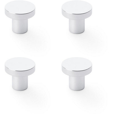 4 PACK - Slim Round Door Knob - Polished Chrome 30mm Modern Cupboard Cabinet Pull Handle