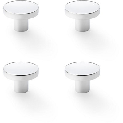 4 PACK - Slim Round Door Knob - Polished Chrome 38mm Modern Cupboard Cabinet Pull Handle