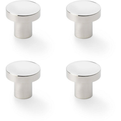 4 PACK - Slim Round Door Knob - Polished Nickel 30mm Modern Cupboard Cabinet Pull Handle