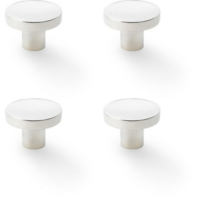 4 PACK - Slim Round Door Knob - Polished Nickel 38mm Modern Cupboard Cabinet Pull Handle