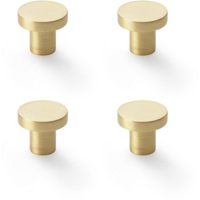 4 PACK - Slim Round Door Knob - Satin Brass 30mm Modern Cupboard Cabinet Pull Handle