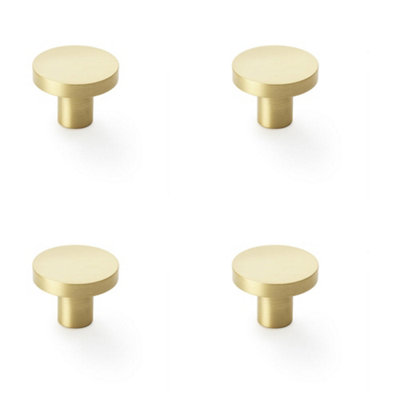 4 PACK - Slim Round Door Knob - Satin Brass 38mm Modern Cupboard Cabinet Pull Handle