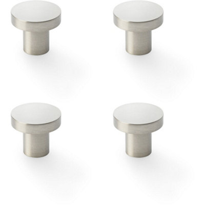 4 PACK - Slim Round Door Knob - Satin Nickel 30mm Modern Cupboard Cabinet Pull Handle