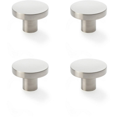4 PACK - Slim Round Door Knob - Satin Nickel 38mm Modern Cupboard Cabinet Pull Handle