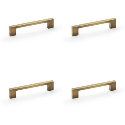 4 PACK - Slim Square Bar Pull Handle - Antique Brass - 128mm Centres SOLID BRASS Drawer