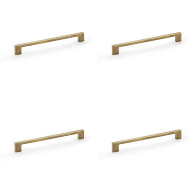 4 PACK - Slim Square Bar Pull Handle - Antique Brass - 224mm Centres SOLID BRASS Drawer