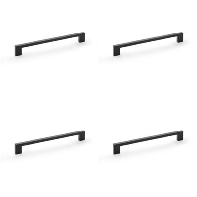 4 PACK - Slim Square Bar Pull Handle - Matt Black - 224mm Centres SOLID BRASS Drawer