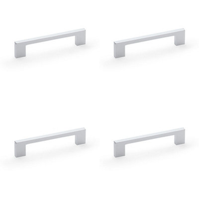 4 PACK - Slim Square Bar Pull Handle - Polished Chrome - 128mm Centres SOLID BRASS Drawer
