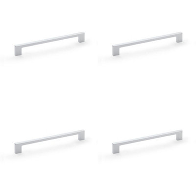 4 PACK - Slim Square Bar Pull Handle - Polished Chrome - 224mm Centres SOLID BRASS Drawer