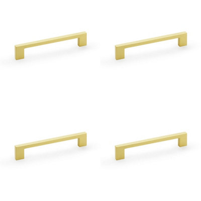 4 PACK - Slim Square Bar Pull Handle - Satin Brass - 160mm Centres SOLID BRASS Drawer