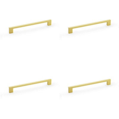 4 PACK - Slim Square Bar Pull Handle - Satin Brass - 224mm Centres SOLID BRASS Drawer