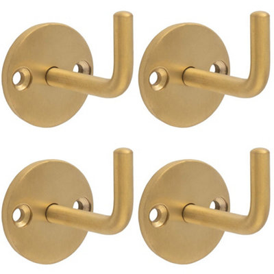 4 PACK - Slimline Single Coat Hook on Round Rose - 45mm Projection - Satin Brass PVD