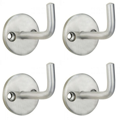 4 PACK - Slimline Single Coat Hook on Round Rose - 45mm Projection Satin Stainless Steel