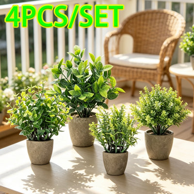 4 Pack Small Fake Plants, Potted Greenery for Desk Decor Lifelike ...