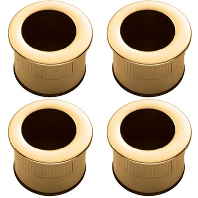 4 PACK - Small Recessed Sliding Door Flush Pull - 29mm Round 23mm Depth Polished Brass