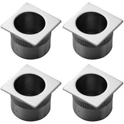 4 PACK - Small Recessed Sliding Door Flush Pull - 30mm Square 23mm Depth Polished Chrome