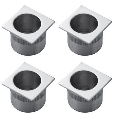 4 PACK - Small Recessed Sliding Door Flush Pull - 30mm Square 23mm Depth Satin Chrome