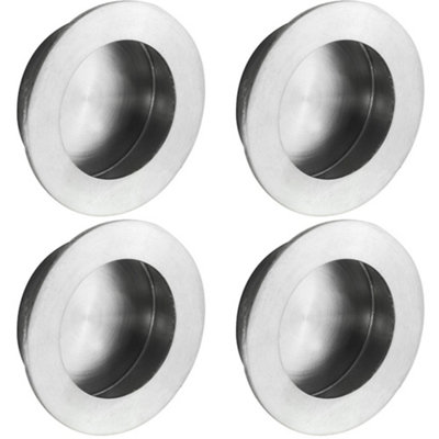 4 PACK - Small Recessed Sliding Door Flush Pull - 50mm Round 12mm Depth Satin Steel