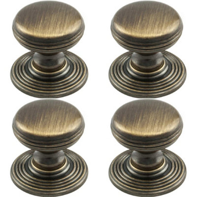 4 PACK - Smooth Ringed Cupboard Door Knob 28mm Diameter Florentine Bronze Cabinet Handle