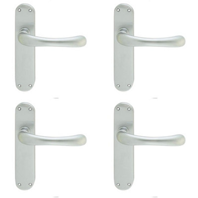 4 PACK - Smooth Rounded Internal Latch Door Handle - Satin Chrome Lever on Backplate