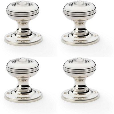 4 PACK - SOLID BRASS Classic Ringed Mortice Door Knob - Polished Nickel 50mm Diameter