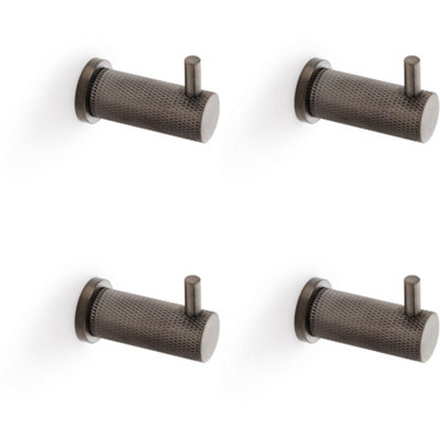 4 PACK - SOLID BRASS Knurled Single Robe Coat Hook - Wall Mounted Holder - Dark Bronze