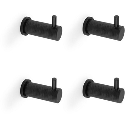 4 PACK - SOLID BRASS Knurled Single Robe Coat Hook - Wall Mounted Holder - Matt Black