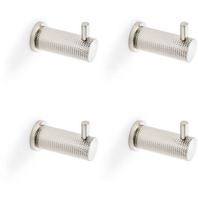 4 PACK - SOLID BRASS Knurled Single Robe Coat Hook - Wall Mounted ...