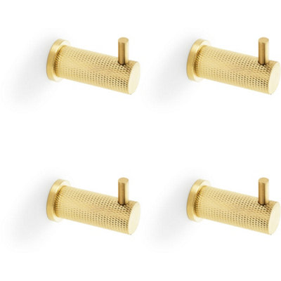 4 PACK - SOLID BRASS KNURLED SINGLE ROBE COAT HOOK - WALL MOUNTED ...