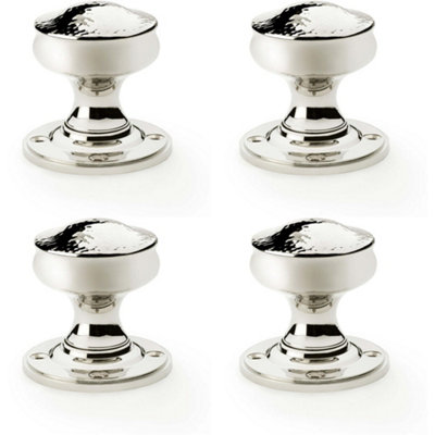 4 PACK - SOLID BRASS Mortice Hammered Georgian Door Knob - Polished Nickel 50mm Diameter