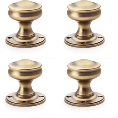 4 PACK - SOLID BRASS Mortice Smooth Georgian Door Knob - Antique Brass 50mm Diameter