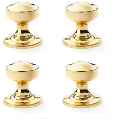 4 PACK - SOLID BRASS Mortice Smooth Georgian Door Knob - Polished Brass 50mm Diameter