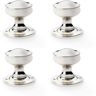 4 PACK - SOLID BRASS Mortice Smooth Georgian Door Knob - Polished Nickel 50mm Diameter