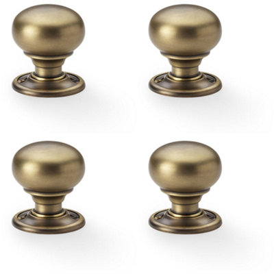4 PACK - SOLID BRASS Mortice Smooth Mushroom Door Knob - Antique Brass 41mm Diameter