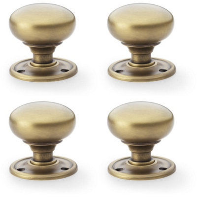 4 PACK - SOLID BRASS Mortice Smooth Mushroom Door Knob - Antique Brass 51mm Diameter