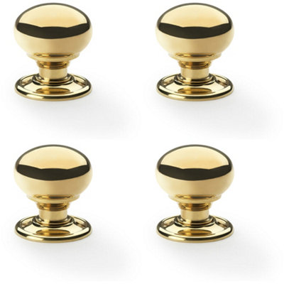 4 PACK - SOLID BRASS Mortice Smooth Mushroom Door Knob - Polished Brass 41mm Diameter