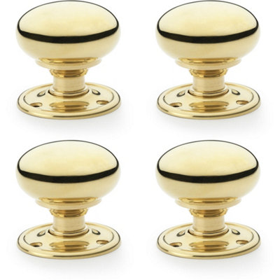 4 PACK - SOLID BRASS Mortice Smooth Mushroom Door Knob - Polished Brass 51mm Diameter