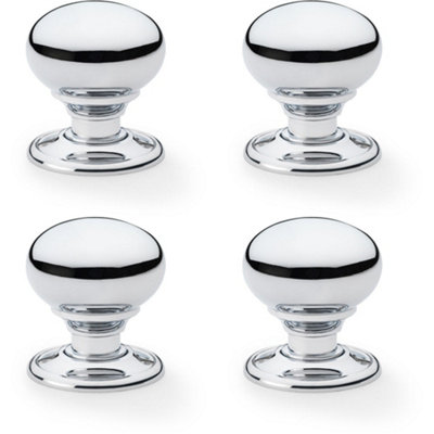 4 PACK - SOLID BRASS Mortice Smooth Mushroom Door Knob - Polished Chrome 41mm Diameter
