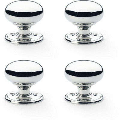 4 PACK - SOLID BRASS Mortice Smooth Mushroom Door Knob - Polished Chrome 51mm Diameter