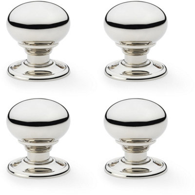 4 PACK - SOLID BRASS Mortice Smooth Mushroom Door Knob - Polished Nickel 41mm Diameter