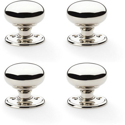 4 PACK - SOLID BRASS Mortice Smooth Mushroom Door Knob - Polished Nickel 51mm Diameter