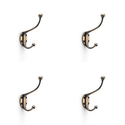 4 PACK - SOLID BRASS Traditional Hat & Coat Hook - Wall Mounted Holder - Antique Bronze