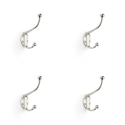 4 PACK - SOLID BRASS Traditional Hat & Coat Hook - Wall Mounted Holder - Polished Nickel
