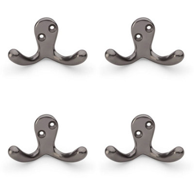 4 PACK - SOLID BRASS Victorian Double Robe Coat Hook - Wall Mounted Holder Dark Bronze