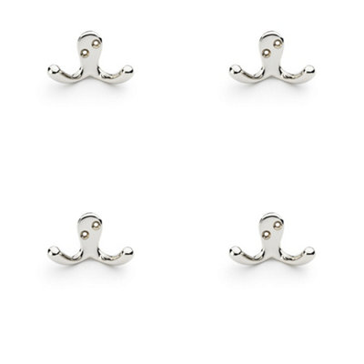 4 PACK - SOLID BRASS Victorian Double Robe Coat Hook Wall Mounted Holder Polished Nickel