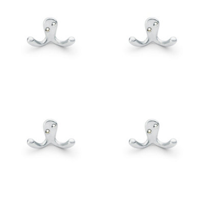 4 PACK - SOLID BRASS Victorian Double Robe Coat Hook - Wall Mounted Holder Satin Chrome