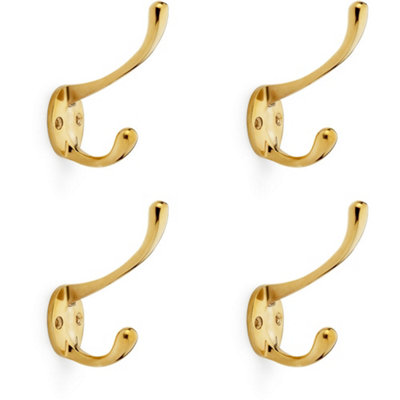 4 PACK - SOLID BRASS Victorian Hat & Coat Hook - Wall Mounted Holder - Polished Brass