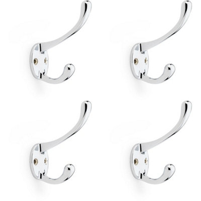 4 PACK - SOLID BRASS Victorian Hat & Coat Hook - Wall Mounted Holder - Polished Chrome