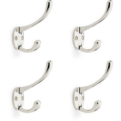 4 PACK - SOLID BRASS Victorian Hat & Coat Hook - Wall Mounted Holder - Polished Nickel